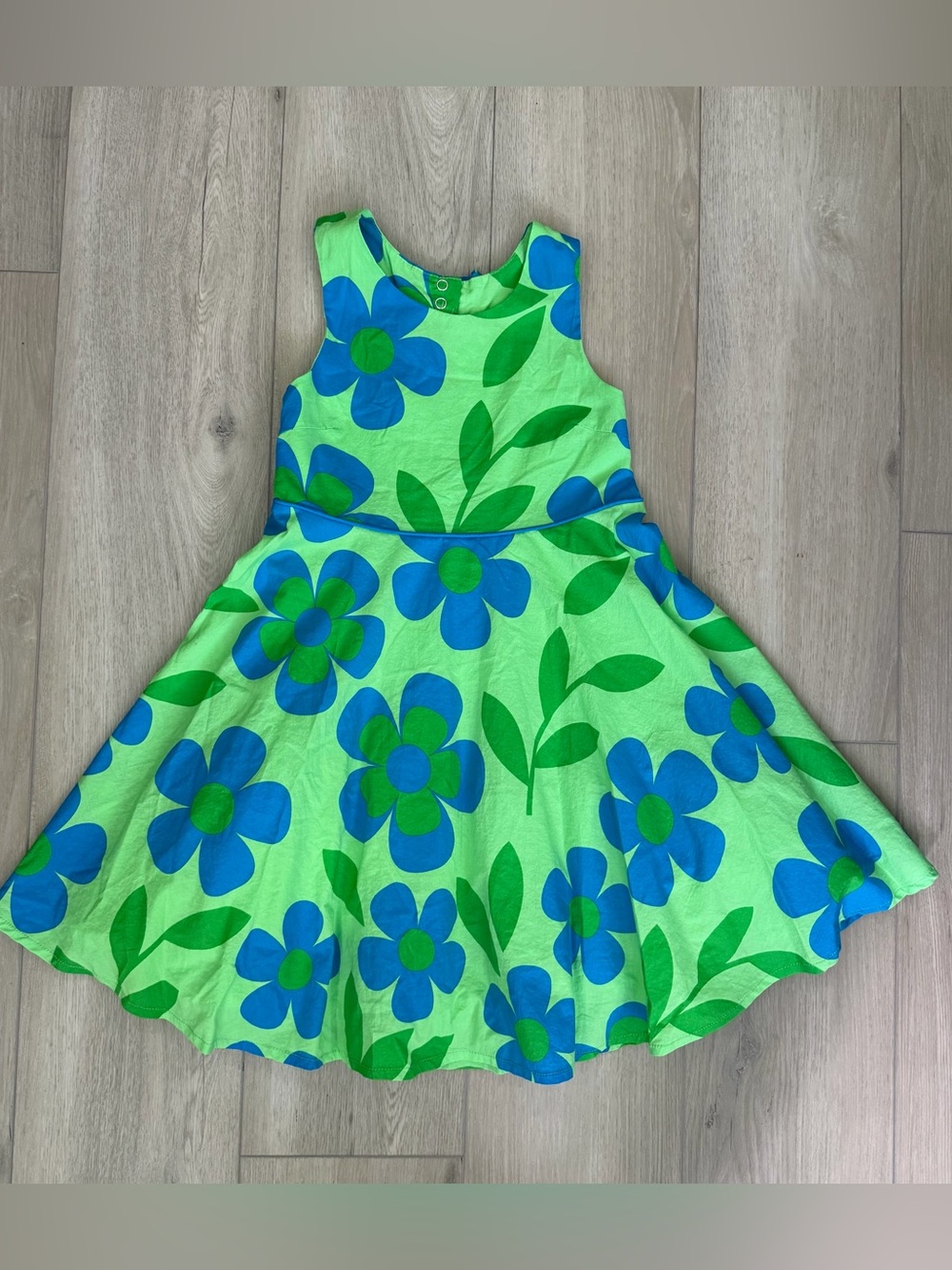 Cynthia Rowley Girls Floral Dress Green Blue Cotton Bow Back